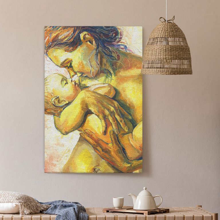pinakas-se-kamva-kathetos-kouzina-a-11035-woman-with-a-child-in-her-arms