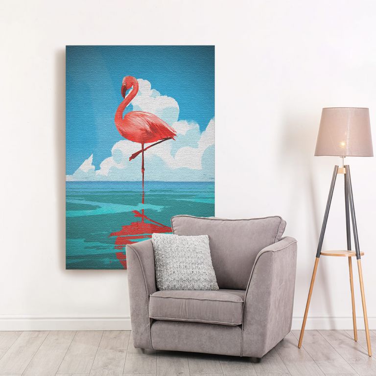 pinakas-se-kamva-kathetos-saloni-p-11036-flamingo-standing-on-the-sea