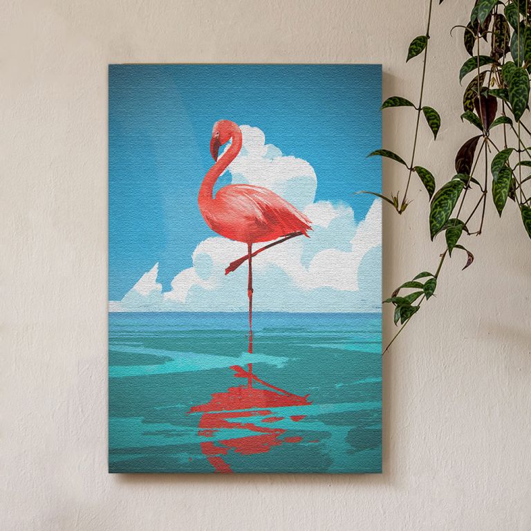 pinakas-se-kamva-kathetos-saloni-q-11036-flamingo-standing-on-the-sea
