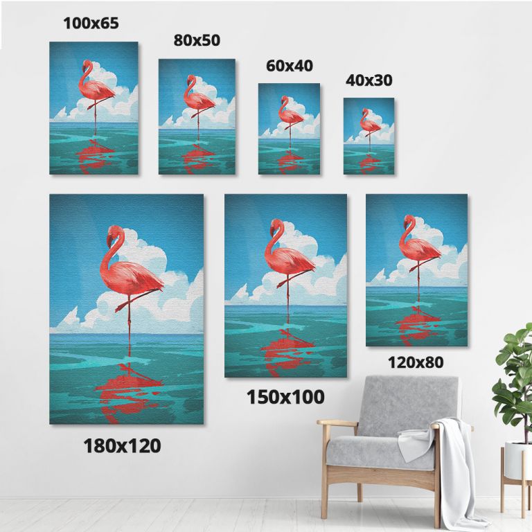 pinakas-se-kamva-kathetos-saloni-sizes-11036-flamingo-standing-on-the-sea