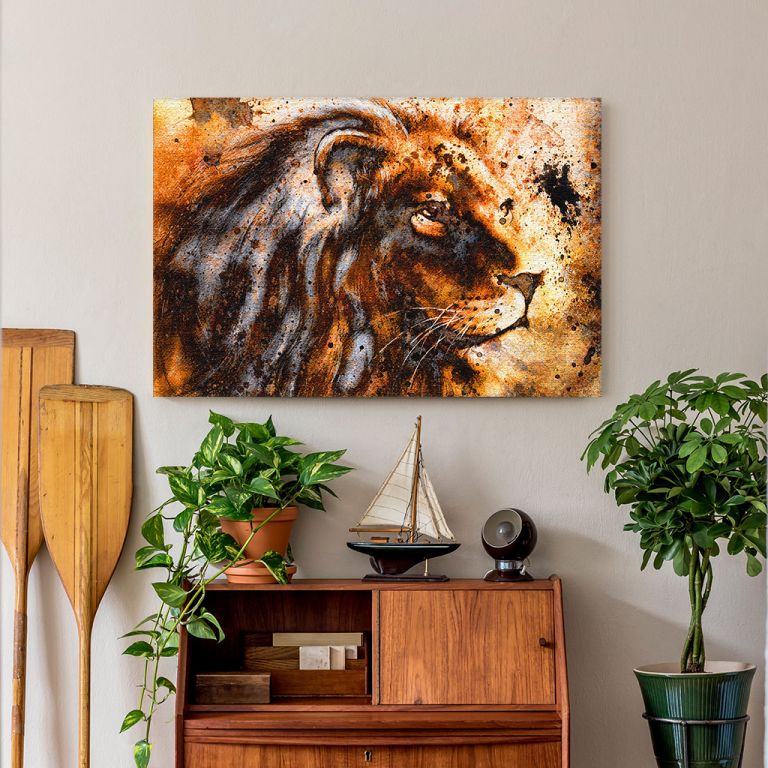 pinakas-se-kamva-orizontios-saloni-j-03563-lion-collage-on-color-abstract-background