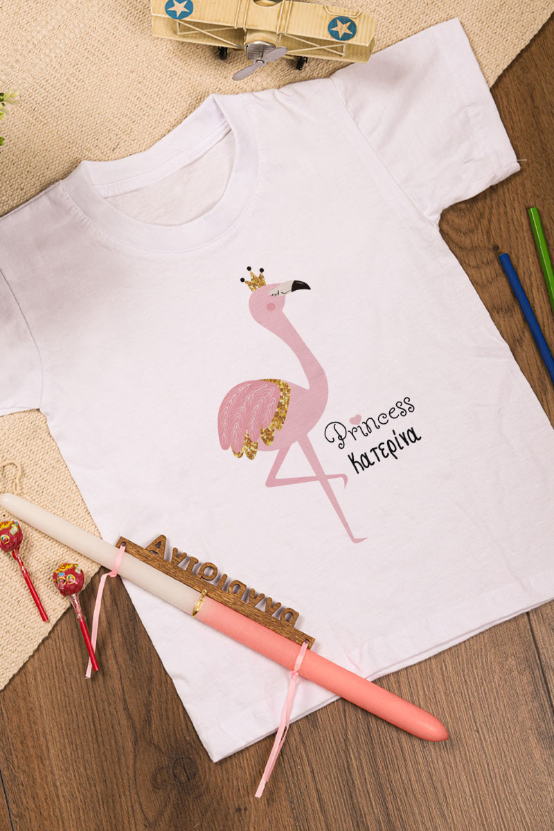 Παιδικό T-shirt & Λαμπάδα με όνομα, Flamingo Princess