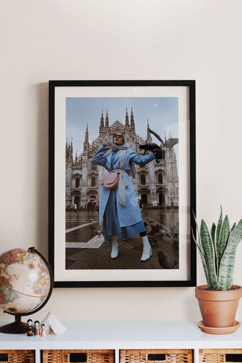 Lady With Birds Premium Poster