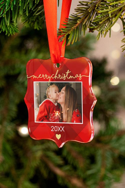 Xmas Red Pattern, Στολίδι Δέντρου Με Φωτογραφία