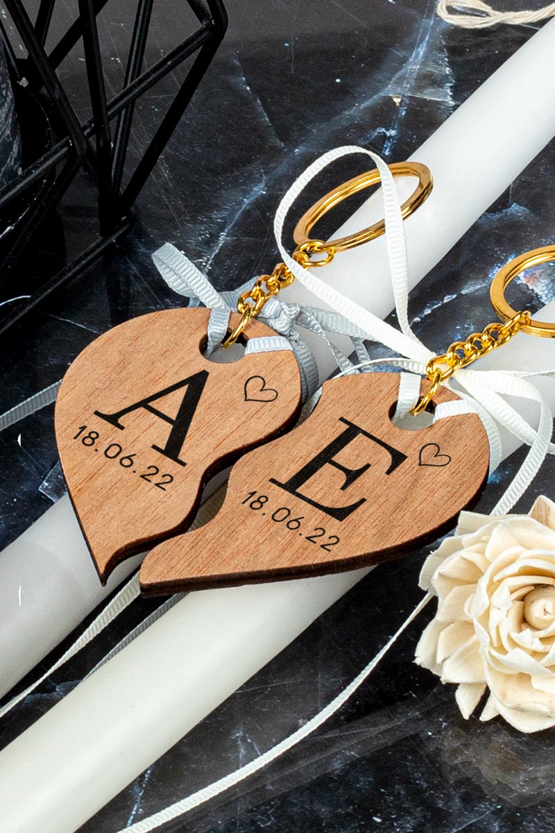 2 Λαμπάδες με Μπρελοκ Κλειδιών, Heartfull Letters Wooden