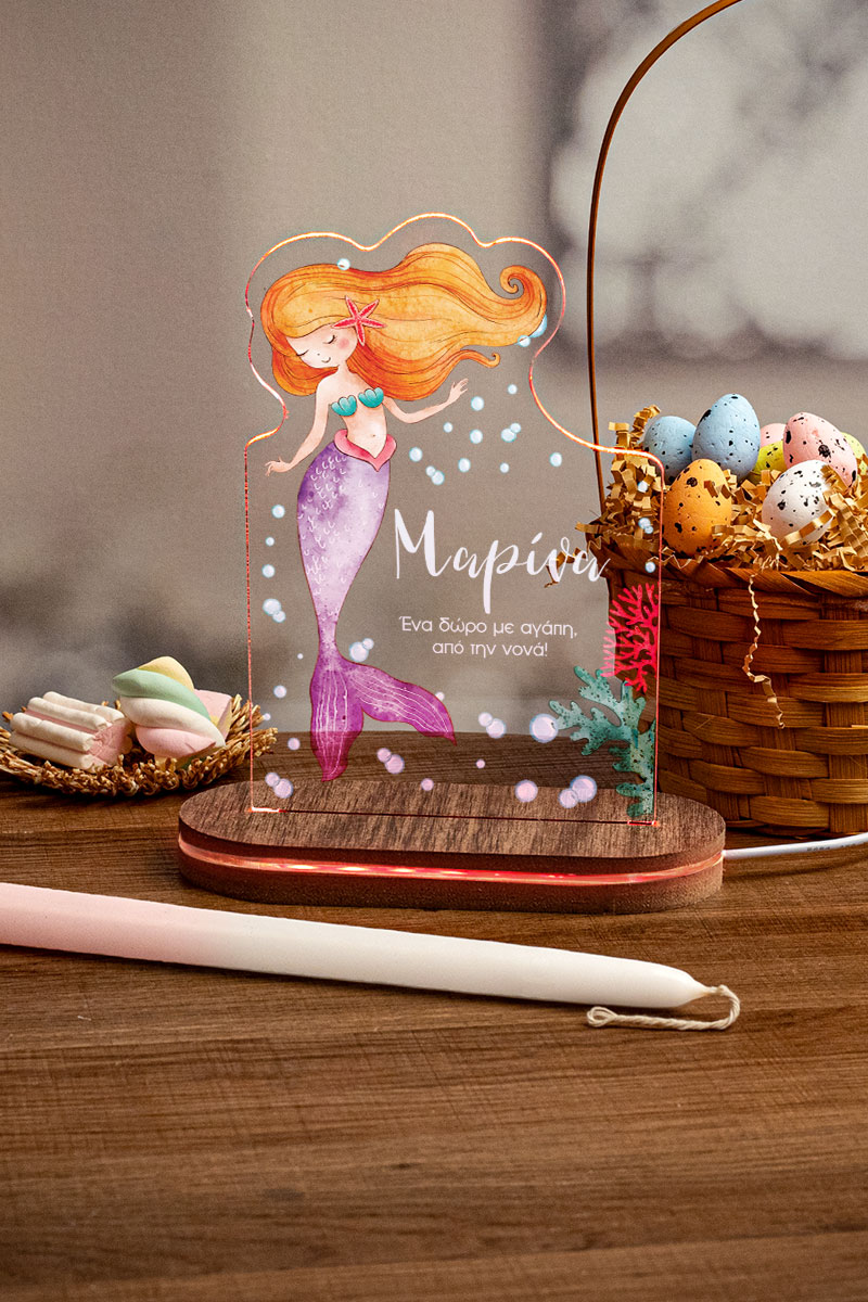 Φωτιστικό Led με Δώρο Λαμπάδα, Happy Mermaid