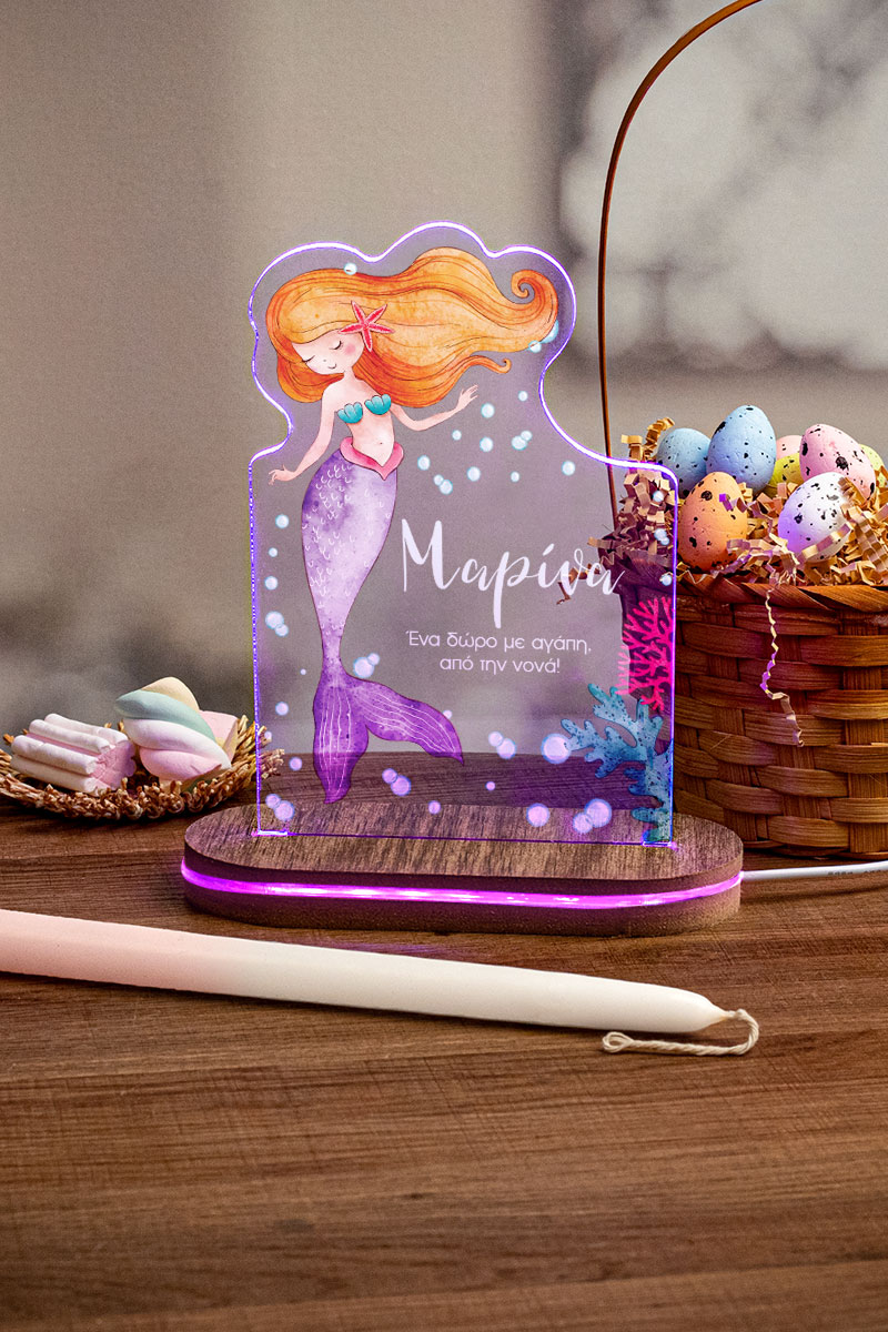 Φωτιστικό Led με Δώρο Λαμπάδα, Happy Mermaid