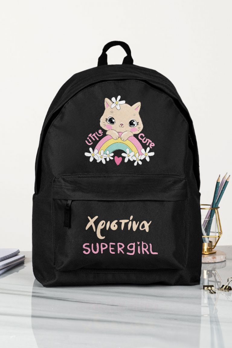 Σχολική Τσάντα Δημοτικού, Μαύρο Χρώμα, Super Girl