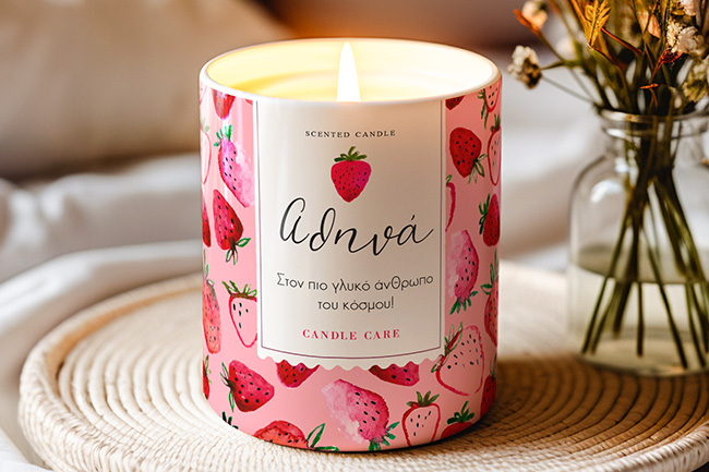 Αρωματικό κερί προσωποποιημένο. Δώρο για παγκόσμια γιορτή γυναίκας.