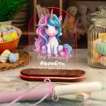 Φωτιστικό Led με Premium Λαμπάδα και Σχέδιο Μπλε Ροζ Μονόκερος