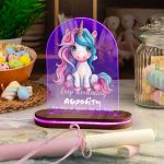 Φωτιστικό Led με Premium Λαμπάδα και Σχέδιο Μπλε Ροζ Μονόκερος