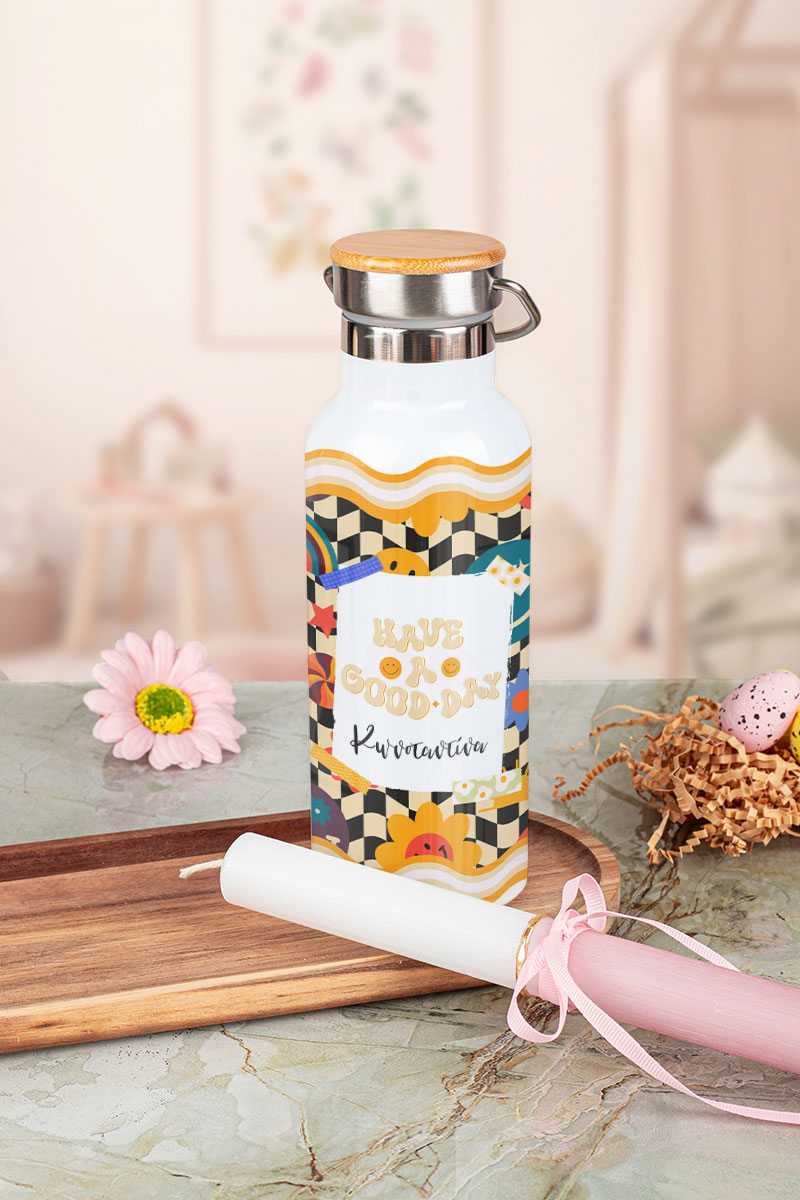 Παγούρι Θερμός με Premium Λαμπάδα και Σχέδιο Happy Colors