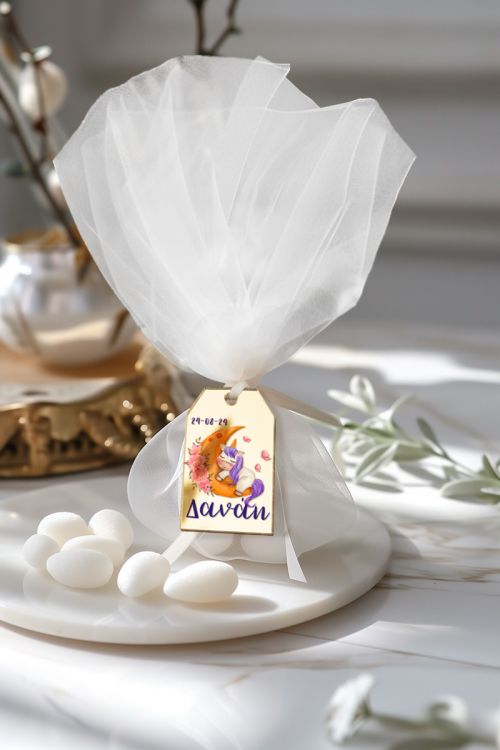 Μπομπονιέρες Βάπτισης με Τούλι & Σχέδιο Μονόκερος με Πεταλούδες