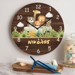 Παιδικό Ρολόι Τοίχου με Premium Λαμπάδα και Σχέδιο Ζωάκια Σαφάρι