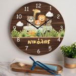 Παιδικό Ρολόι Τοίχου με Premium Λαμπάδα και Σχέδιο Ζωάκια Σαφάρι