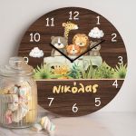 Παιδικό Ρολόι Τοίχου με Premium Λαμπάδα και Σχέδιο Ζωάκια Σαφάρι