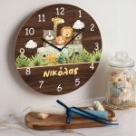 Παιδικό Ρολόι Τοίχου με Premium Λαμπάδα και Σχέδιο Ζωάκια Σαφάρι