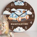 Παιδικό Ρολόι Τοίχου με Premium Λαμπάδα και Σχέδιο Αυτοκινητάκι
