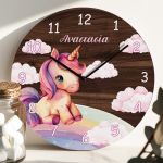 Παιδικό Ρολόι Τοίχου με Premium Λαμπάδα και Σχέδιο Ροζ Μονόκερος