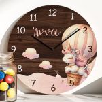 Παιδικό Ρολόι Τοίχου με Premium Λαμπάδα και Σχέδιο Μονόκερος Αερόστατο