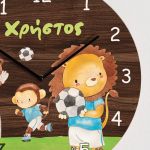 Παιδικό Ρολόι Τοίχου με Premium Λαμπάδα και Σχέδιο Ζωάκια Ποδόσφαιρο