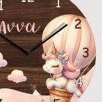 Παιδικό Ρολόι Τοίχου με Premium Λαμπάδα και Σχέδιο Μονόκερος Αερόστατο