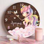 Παιδικό Ρολόι Τοίχου με Premium Λαμπάδα και Σχέδιο Μονόκερος Πεταλούδες