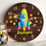 Παιδικό Ρολόι Τοίχου με Premium Λαμπάδα και Σχέδιο Πολύχρωμο Διαστημόπλοιο