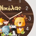 Παιδικό Ρολόι Τοίχου με Premium Λαμπάδα και Σχέδιο Ζωάκια Ζούγκλας