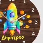 Παιδικό Ρολόι Τοίχου με Premium Λαμπάδα και Σχέδιο Πολύχρωμο Διαστημόπλοιο