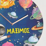 Παιδικό Ρολόι Τοίχου με Premium Λαμπάδα και Σχέδιο Ταξίδι στο Διάστημα