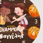 Παιδικό Ρολόι Τοίχου με Premium Λαμπάδα και Σχέδιο Μπάσκετ