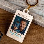 Ξύλινο Μπρελόκ Κλειδιών με Φωτογραφία για Πατέρα, Hero Daddy