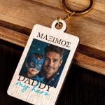 Ξύλινο Μπρελόκ Κλειδιών με Φωτογραφία για Πατέρα, Hero Daddy