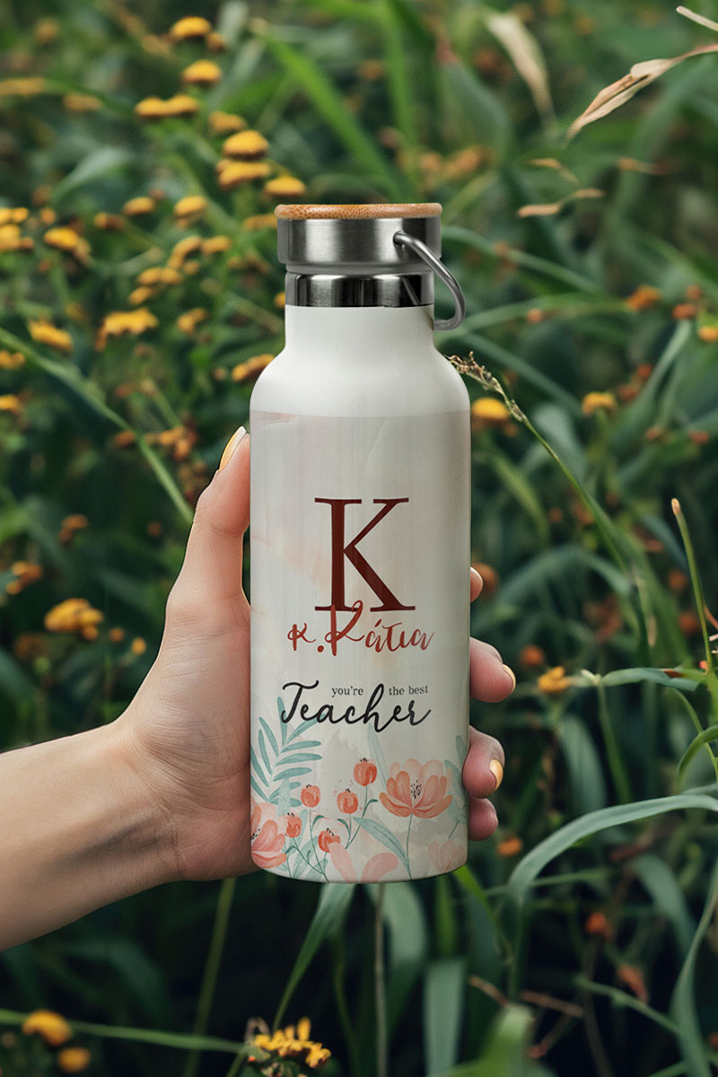 Μπουκάλι Θερμός Ανοξείδωτo με Σχέδιο Floral Teacher