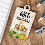 Προσωποποιημένο Μπρελόκ Παιδικό Ξύλινο με Όνομα, Safari