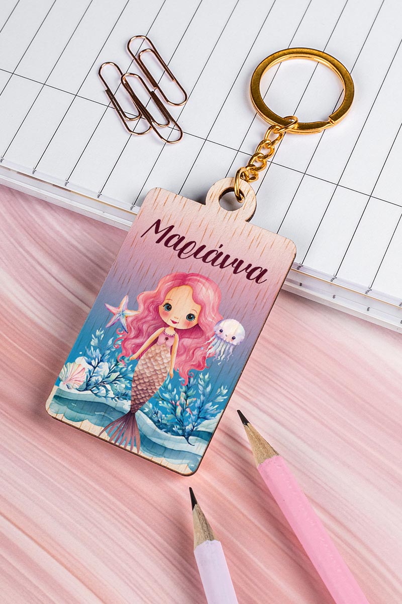Προσωποποιημένο Μπρελόκ Παιδικό Ξύλινο με Όνομα, Mermaid