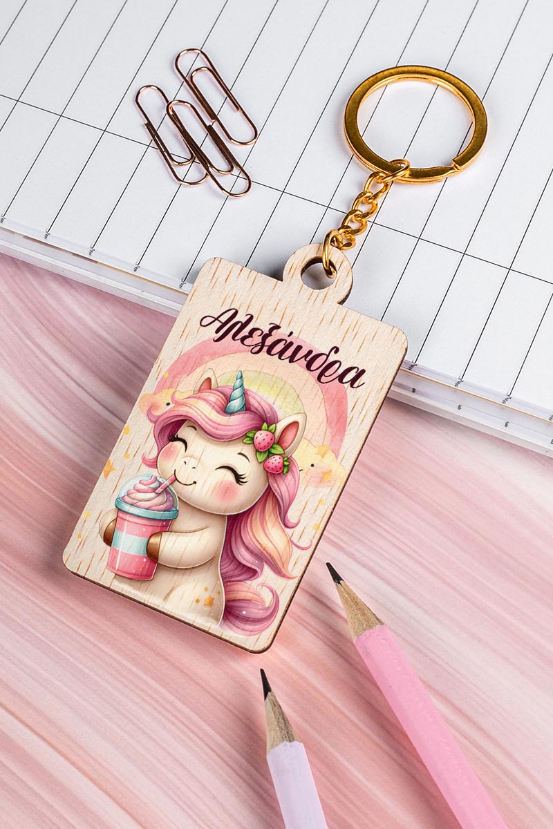 Προσωποποιημένο Μπρελόκ Παιδικό Ξύλινο με Όνομα, Milkshake