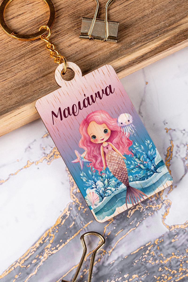 Προσωποποιημένο Μπρελόκ Παιδικό Ξύλινο με Όνομα, Mermaid