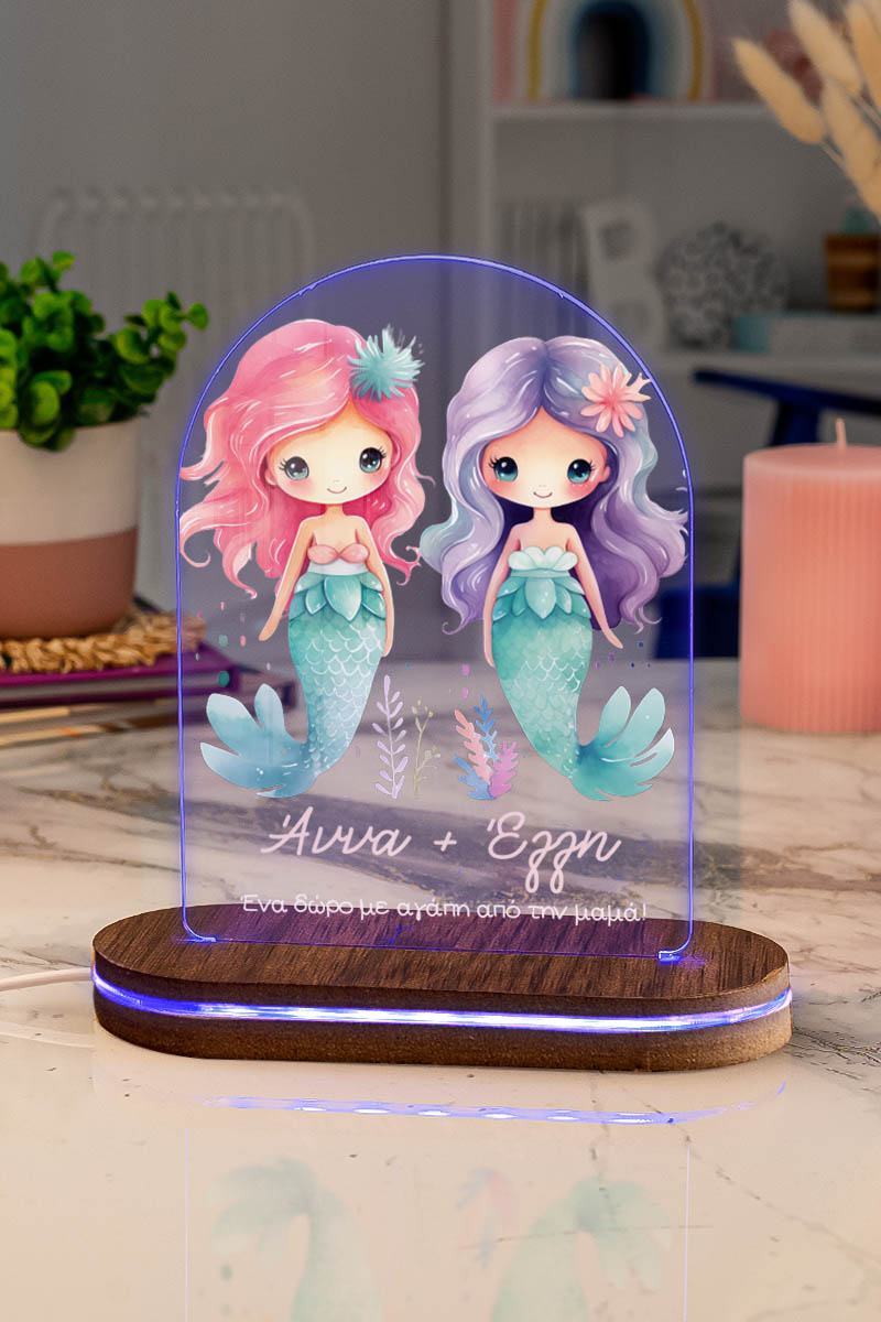 Φωτιστικό για Παιδικό Δωμάτιο με Σχέδιο Δίδυμες Γοργόνες