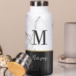 Μπουκάλι Θερμός, Ανοξείδωτo με Προσωποποίηση, White Marble