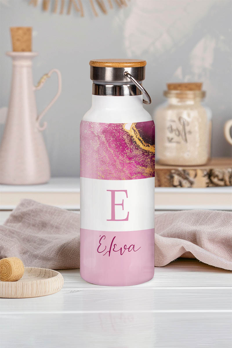Μπουκάλι Θερμός, Ανοξείδωτo με Προσωποποίηση, Pink Pattern