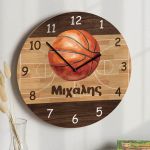 Παιδικό Ρολόι Τοίχου Ξύλινο για Αγόρι με Σχέδιο Μπάλα Μπάσκετ
