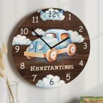 Παιδικό Ρολόι Τοίχου Ξύλινο για Αγόρι με Σχέδιο Αυτοκίνητο