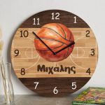Παιδικό Ρολόι Τοίχου Ξύλινο για Αγόρι με Σχέδιο Μπάλα Μπάσκετ