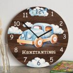 Παιδικό Ρολόι Τοίχου Ξύλινο για Αγόρι με Σχέδιο Αυτοκίνητο