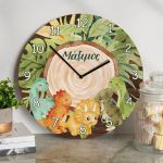 Παιδικό Ρολόι Τοίχου Ξύλινο για Αγόρι με Σχέδιο Δεινόσαυροι