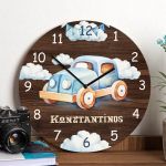 Παιδικό Ρολόι Τοίχου Ξύλινο για Αγόρι με Σχέδιο Αυτοκίνητο