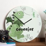 Παιδικό Ρολόι Τοίχου Ξύλινο για Αγόρι με Σχέδιο Τυραννόσαυρος