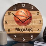 Παιδικό Ρολόι Τοίχου Ξύλινο για Αγόρι με Σχέδιο Μπάλα Μπάσκετ